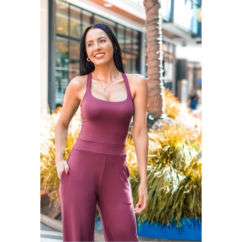 Aria Lattner Size S Merlot Everyday Flared Leg Jumpsuit